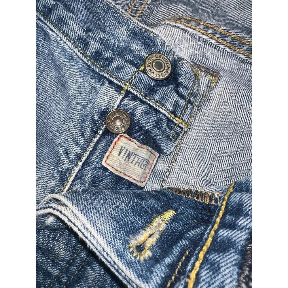 POLO RALPH LAUREN LT WASH BUTTON FLY VINTAGE STYLING JEANS 38 x 30 PATCHED AREA